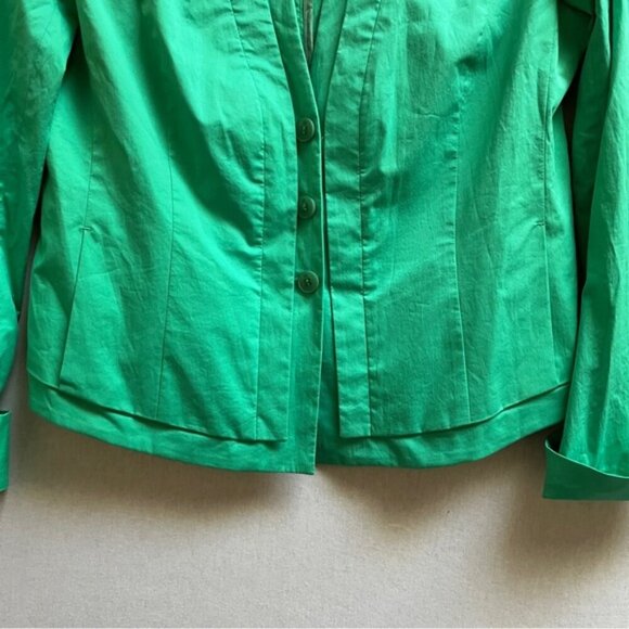 Riani green tailored lightweight cuffed sleeves cotton blazer jacket Sz 8 - Picture 3 of 12